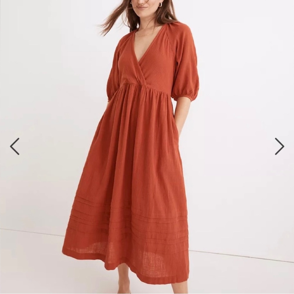 Madewell Marianna puffed sleeve midi dress in Etruscan Clay